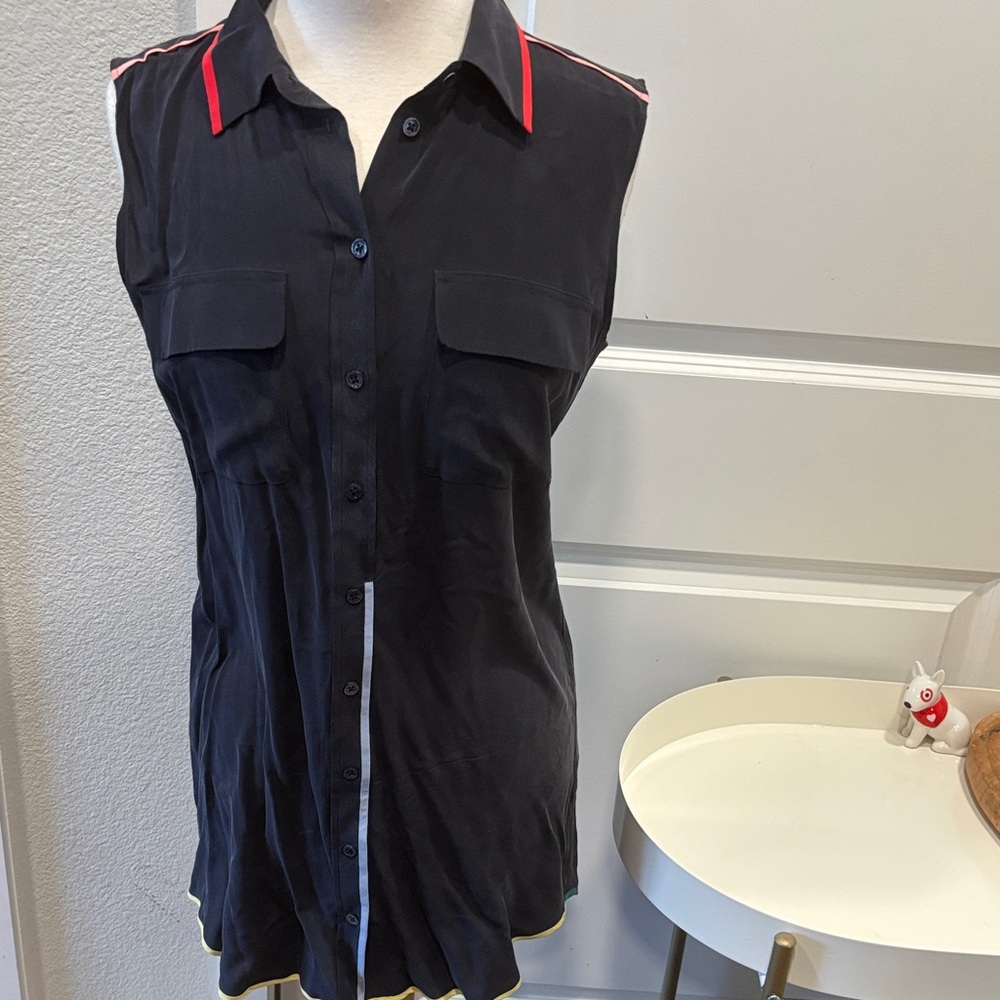 GUC Equipment Navy Sleeveless Button-Down Dress with Colored Accents
